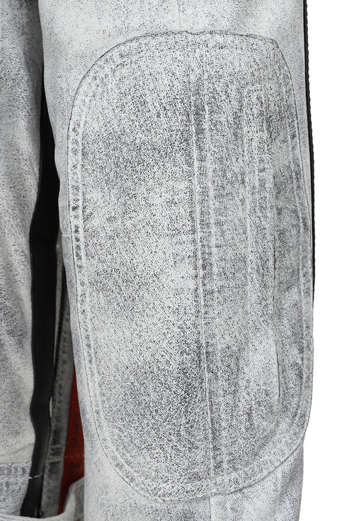 LLD Genuine Leather Racing Jacket White Denim Look - FRANK