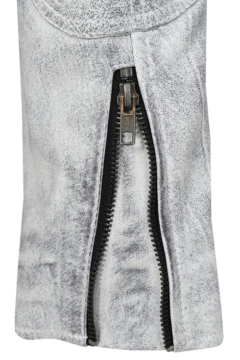 LLD Genuine Leather Racing Jacket White Denim Look - FRANK