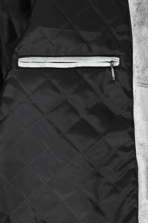 LLD Genuine Leather Racing Jacket White Denim Look - FRANK