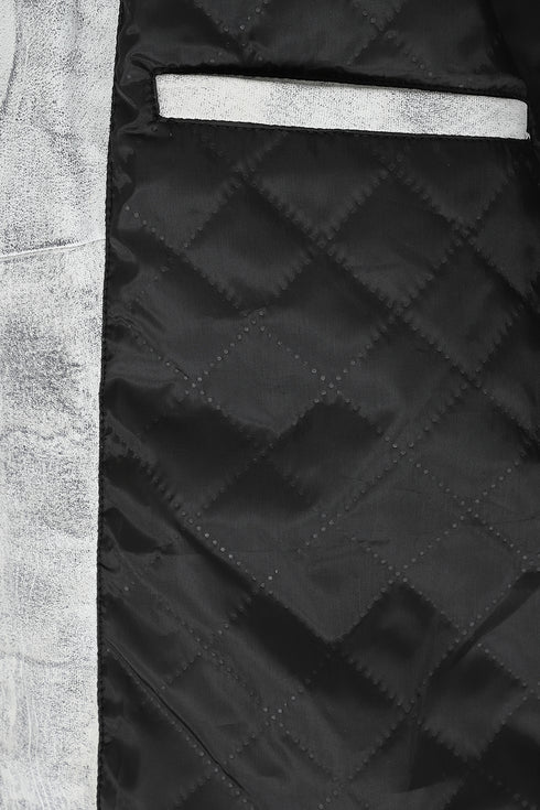 LLD Genuine Leather Racing Jacket White Denim Look - FRANK