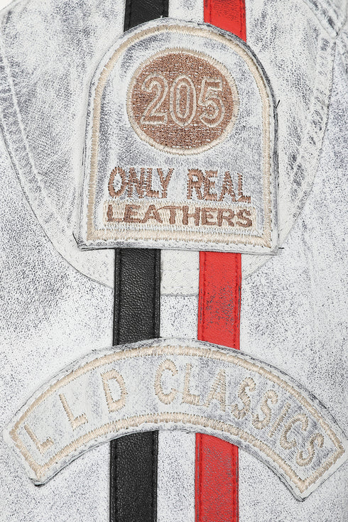 LLD Genuine Leather Racing Jacket White Denim Look - FRANK