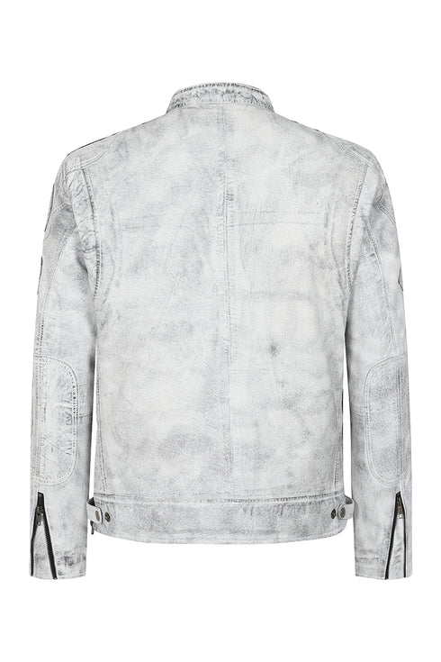 LLD Genuine Leather Racing Jacket White Denim Look - FRANK