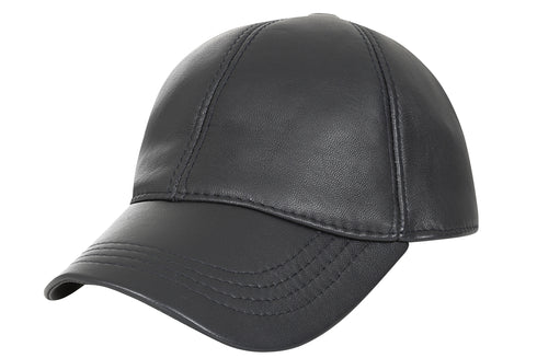 Genuine blue grey lamb nappa leather baseball cap with curved peak by LLD Original