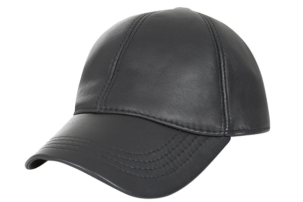 Genuine blue grey lamb nappa leather baseball cap with curved peak by LLD Original