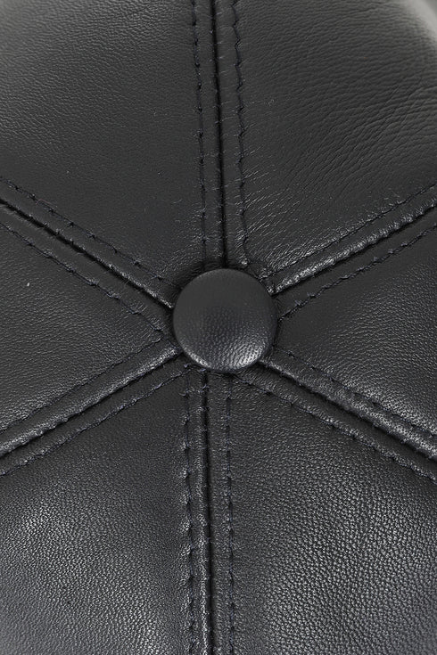 Blue grey genuine lamb nappa leather baseball cap with curved peak by LLD Original