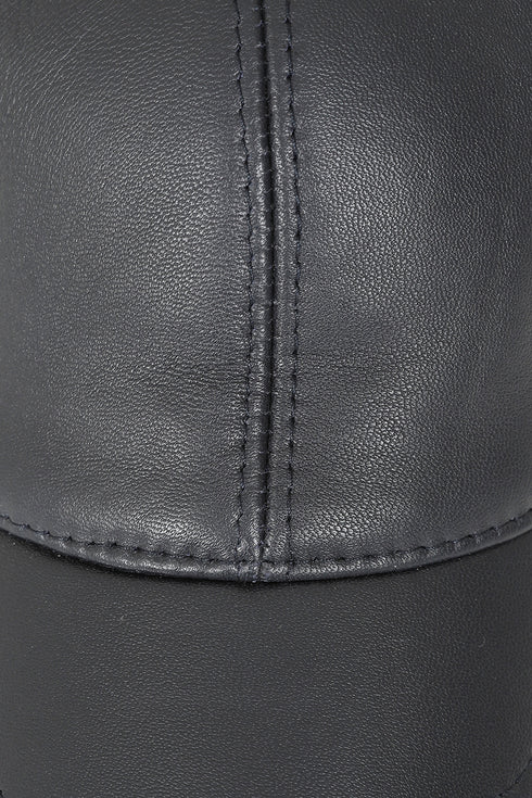 Genuine blue grey lamb nappa leather baseball cap with curved peak by LLD Original