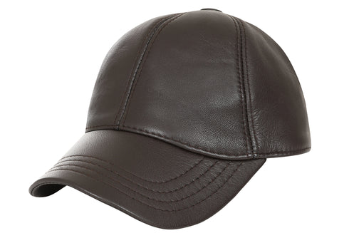 Premium brown leather baseball cap with curved peak by LLD Original, adjustable and stylish headwear accessory.