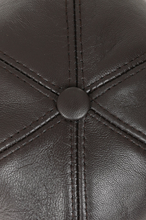 Premium dark brown leather baseball cap with curved peak by LLD Original