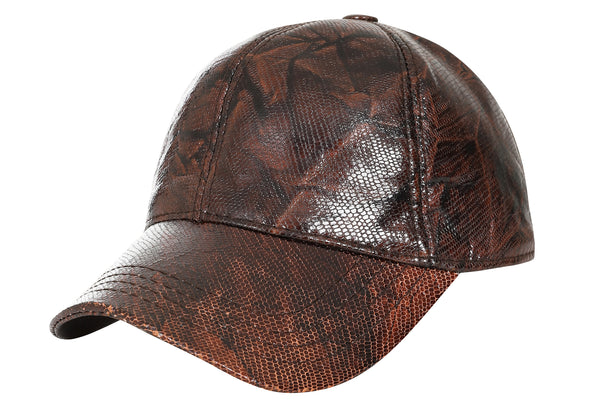 Brown snake skin leather baseball cap with curved peak by LLD Original
