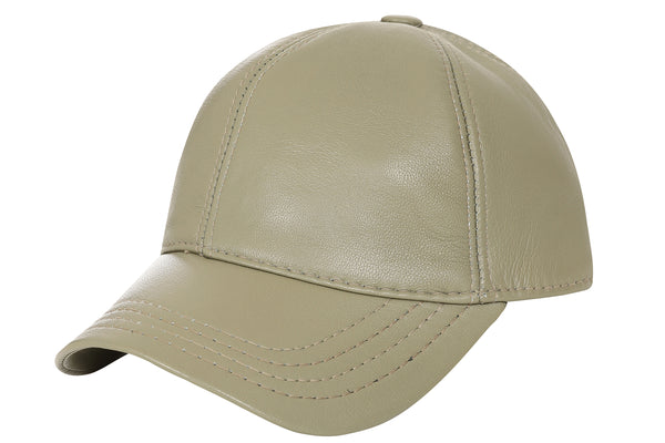 Olive Nappa leather baseball cap with curved peak, adjustable strap by LLD Original