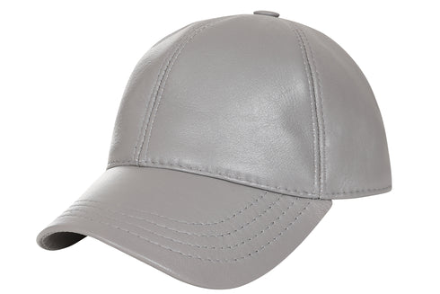 Light grey genuine lamb nappa leather baseball cap with curved peak, adjustable strap by LLD Original