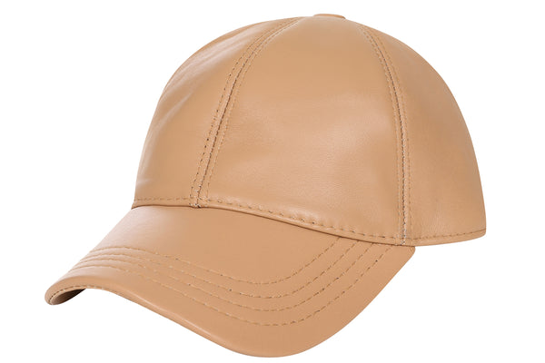 Tan lamb nappa leather baseball cap with a curved peak by LLD Original