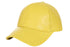 Premium yellow leather baseball cap with curved peak and adjustable strap by LLD Original