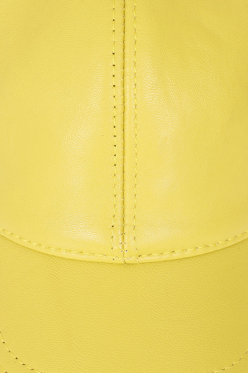 Premium yellow leather baseball cap with curved peak and adjustable strap by LLD Original