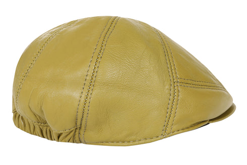 Olive lamb nappa leather flat cap in London style by LLD Original, featuring a classic shape and casual look.