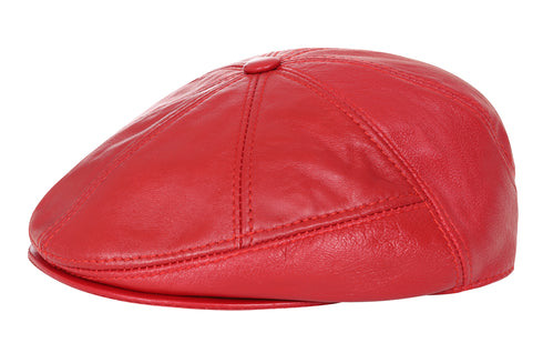 Premium dark red lamb leather flat cap in classic London style by LLD Original