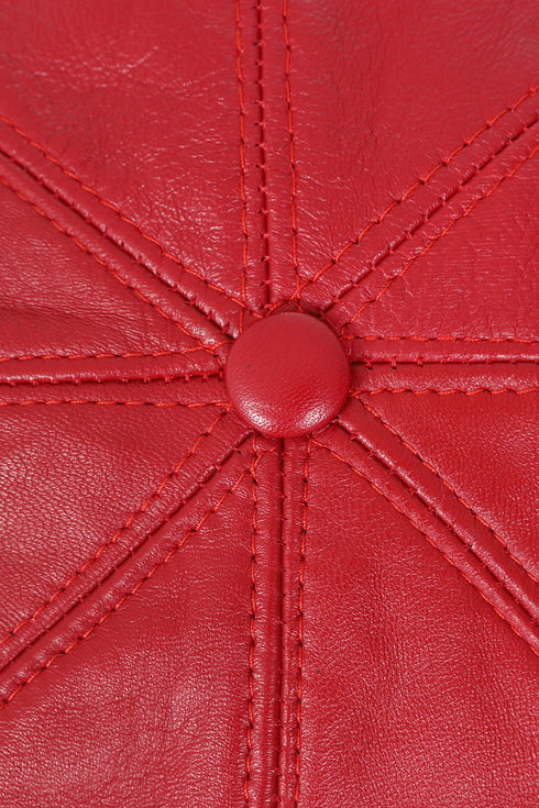 Premium dark red lamb leather flat cap with classic London style by LLD Original