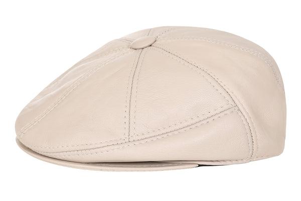 Off white lamb nappa leather flat cap by LLD Original in classic London style