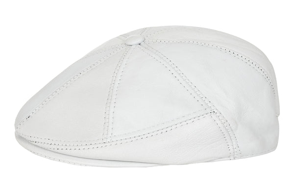 White lamb nappa leather classic cabbie cap by LLD Original