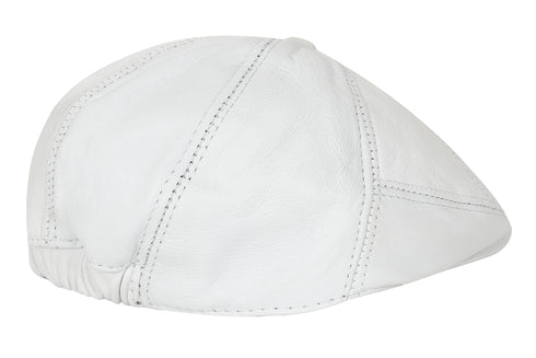 White Genuine Off-White Lamb Nappa Leather London Flat Cap by LLD Original, classic cabbie style headwear