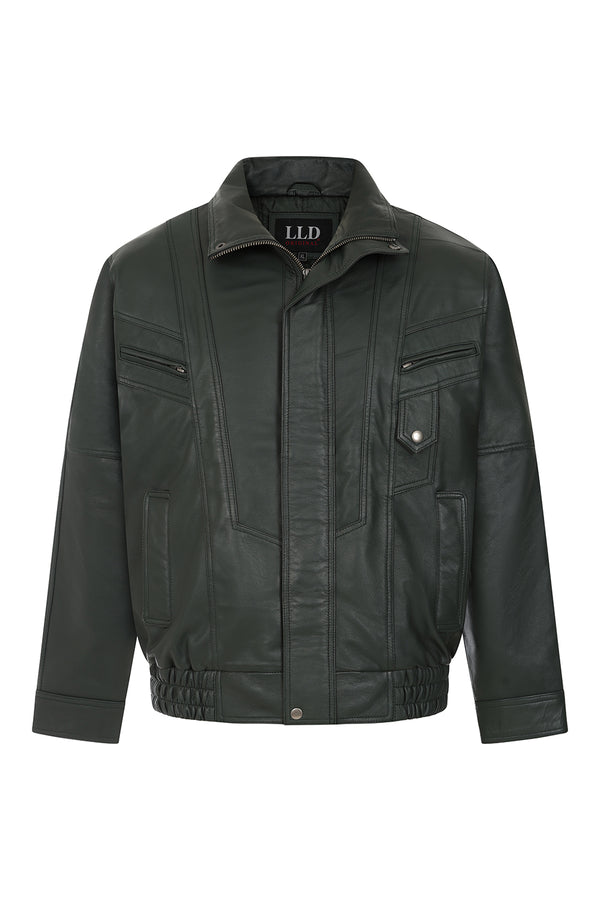 Men's green Napa leather blouson jacket by LLD Original in classic Paul style, featuring a zip closure and pockets.