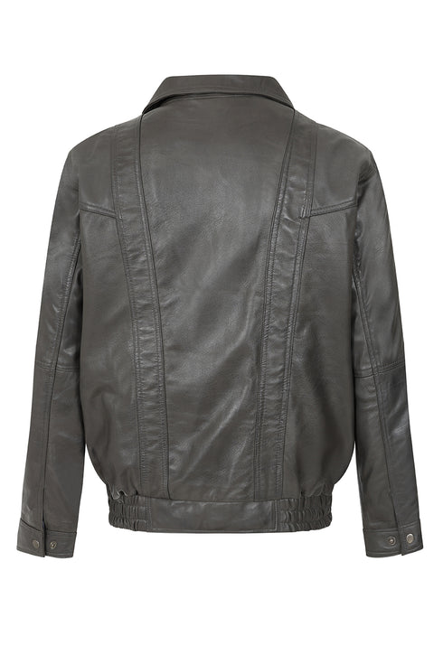 Men's grey nappa leather blouson jacket by LLD Original in classic fit, available in sizes 2XL to 6XL