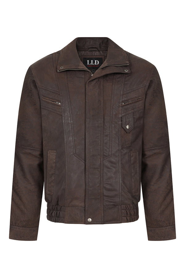 Men's dark brown Nappa leather blouson jacket by LLD Original in classic style, available in sizes S to 4XL