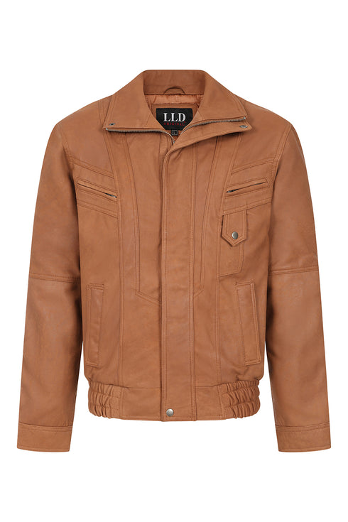 Men's tan nappa leather blouson jacket from LLD Original, classic style, available in sizes S to 4XL