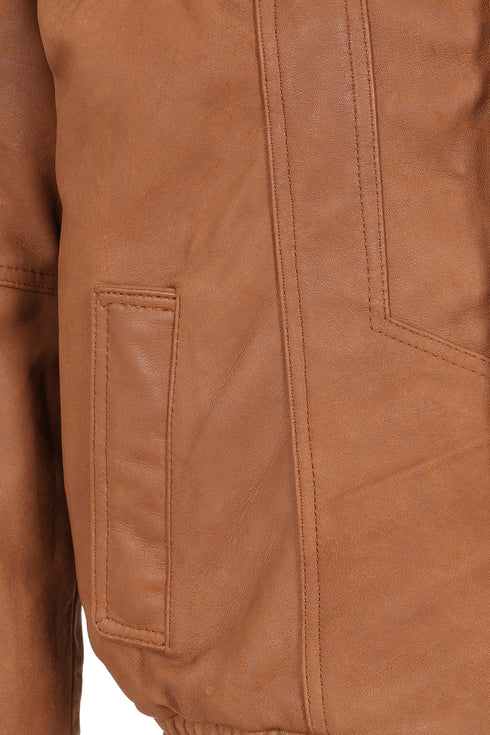 Men's tan nappa leather blouson jacket by LLD Original, classic style, available in 2XL, 3XL, and 4XL sizes.