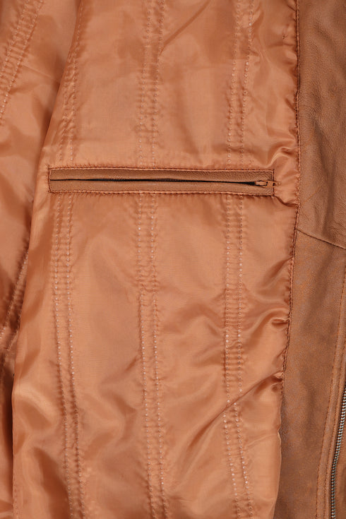 Men's tan Nappa leather classic blouson jacket by LLD Original, available in sizes S to 4XL.
