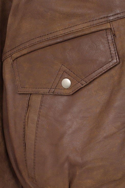 Men's brown Napa leather blouson jacket by LLD Original in classic style, available in sizes S-5XL