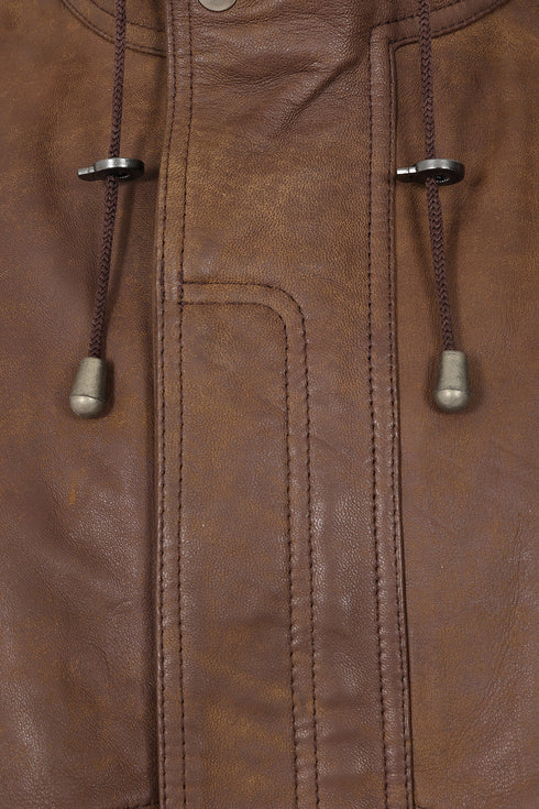Men's brown Napa leather blouson jacket by LLD Original in classic style, available in multiple sizes.