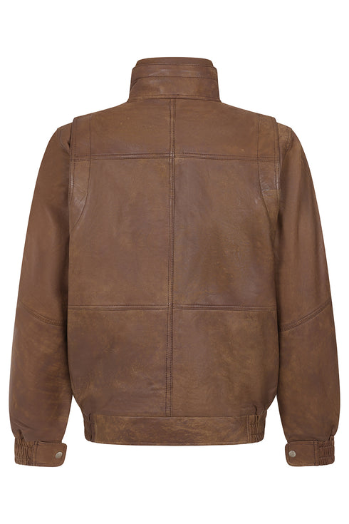 Men's brown Napa leather blouson jacket by LLD Original, featuring a classic design and available in multiple sizes.