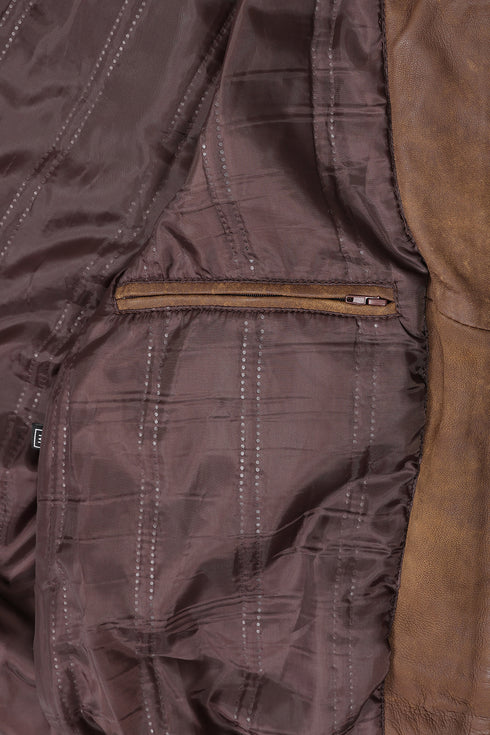 Men's Premium Brown Napa Leather Blouson Jacket - Timothy