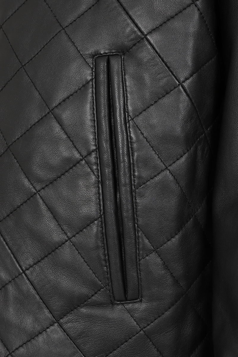 Mens Black Leather Quilted Ken Jacket Smart And Casual Wear 