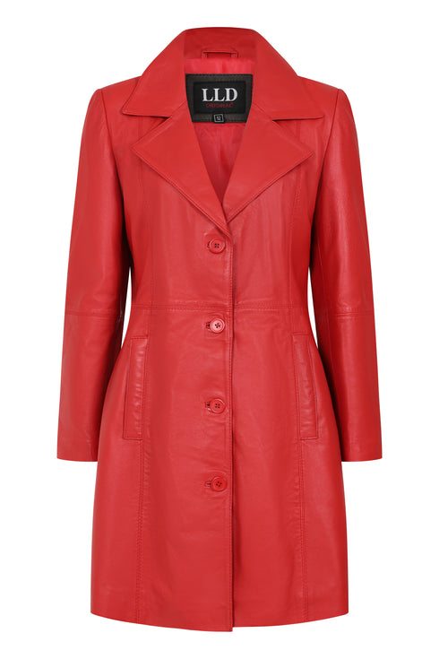 Women’s Red Real Lamb Nappa Leather Knee Length Coat – Donna