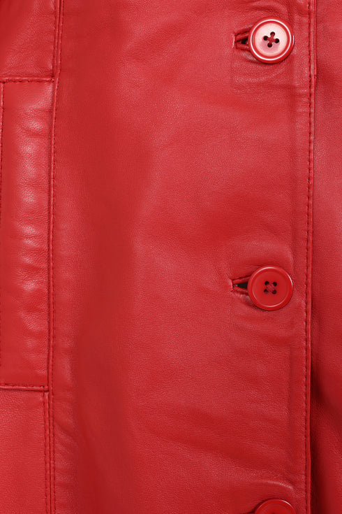 Women’s Red Real Lamb Nappa Leather Knee Length Coat – Donna