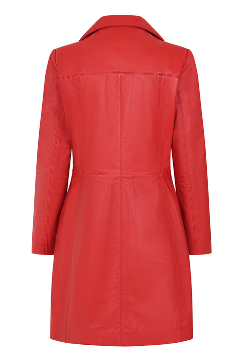 Women’s Red Real Lamb Nappa Leather Knee Length Coat – Donna