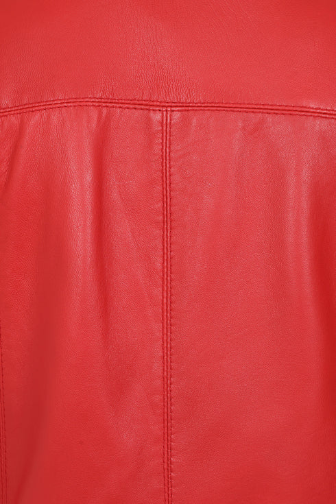 Women’s Red Real Lamb Nappa Leather Knee Length Coat – Donna