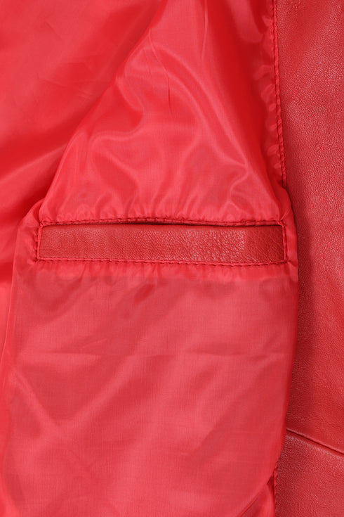 Women’s Red Real Lamb Nappa Leather Knee Length Coat – Donna