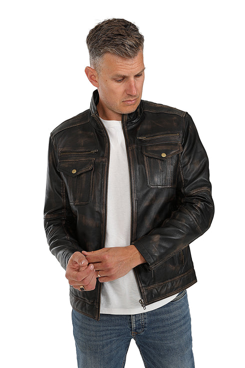 Classic brown genuine Nappa leather jacket for men by LLD Original, featuring a stylish 3-quarter design.