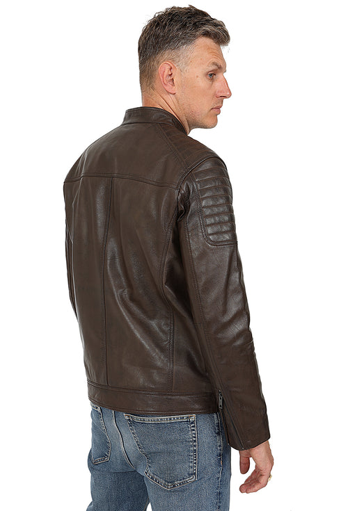 Classic brown genuine Nappa leather jacket for men by LLD Original, available in multiple sizes.