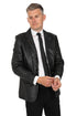 Black genuine nappa leather 3 button blazer jacket for men by LLD Original, available in sizes 2XL to 5XL