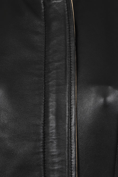 Women's Black Cream Nappa Leather Jacket - Classic Fitted SANDRA
