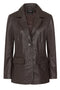 Brown nappa leather hip-length blazer jacket for women by LLD Original, available in sizes 8-18.