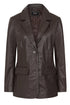 Brown nappa leather hip-length blazer jacket for women by LLD Original, available in sizes 8-18.