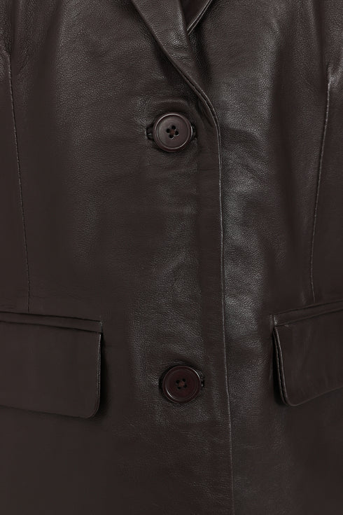 Brown nappa leather hip-length blazer jacket for women by LLD Original