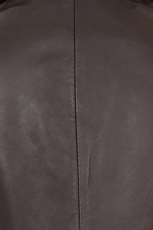 BROWN NAPPA LEATHER HIP LENGTH BLAZER JACKET FOR WOMEN BY LLD ORIGINAL