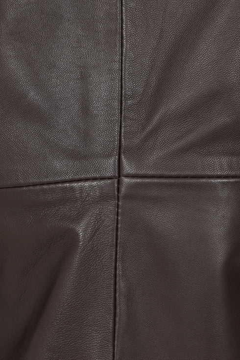 Brown nappa leather hip-length blazer jacket for women by LLD Original, available in sizes 8-18.