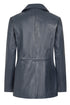 Navy blue leather blazer jacket for women, hip length, by LLD Original, available in sizes 8-18.